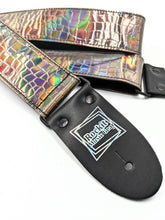 Load image into Gallery viewer, Smoke Gray Holographic Gator Vinyl Guitar Strap