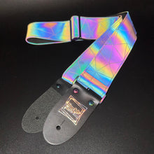Load image into Gallery viewer, Reflective Holographic Gray Shatter w/ Rainbow Hardware Guitar Strap
