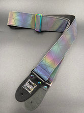 Load image into Gallery viewer, Reflective Holographic Gray Shatter w/ Rainbow Hardware Guitar Strap