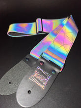 Load image into Gallery viewer, Reflective Holographic Gray Shatter w/ Rainbow Hardware Guitar Strap
