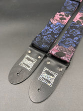 Load image into Gallery viewer, Pink Skulls and Indigo Blue Roses Woven Guitar Strap