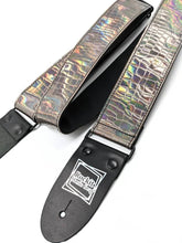 Load image into Gallery viewer, Smoke Gray Holographic Gator Vinyl Guitar Strap