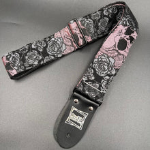 Load image into Gallery viewer, Pink Skulls and Gray Roses Woven Limited Edition Guitar Strap