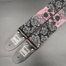 Load image into Gallery viewer, Pink Skulls and Gray Roses Woven Limited Edition Guitar Strap
