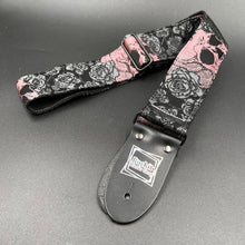 Load image into Gallery viewer, Pink Skulls and Gray Roses Woven Limited Edition Guitar Strap