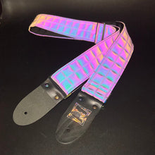 Load image into Gallery viewer, Reflective Holographic Gray Lattice w/ Rainbow Hardware Padded Guitar Strap