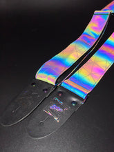 Load image into Gallery viewer, Reflective Holographic Gray Shatter w/ Rainbow Hardware Guitar Strap
