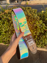Load image into Gallery viewer, Summer Sunset Holographic Pink, Purple, and Blue Guitar Strap