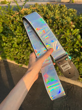 Load image into Gallery viewer, Holographic Silver Guitar Strap With Rainbow Hardware