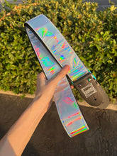 Load image into Gallery viewer, Holographic Silver Guitar Strap With Rainbow Hardware