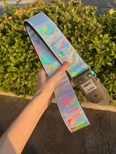 Load image into Gallery viewer, Holographic Silver Guitar Strap With Rainbow Hardware