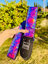 Load image into Gallery viewer, Shattered Mirror Purple Holographic Guitar Strap W/Rainbow Hardware