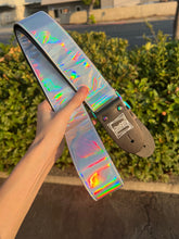 Load image into Gallery viewer, Holographic Silver Guitar Strap With Rainbow Hardware