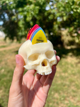 Load image into Gallery viewer, Realistic Bone White and Gold Tooth Mohawk Skull Guitar Pick Holder