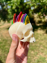 Load image into Gallery viewer, Realistic Bone White and Gold Tooth Mohawk Skull Guitar Pick Holder