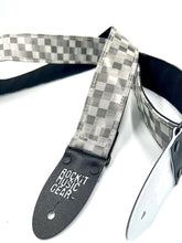 Load image into Gallery viewer, Static Gray and White Checkers 3D Vinyl Vegan Guitar Strap