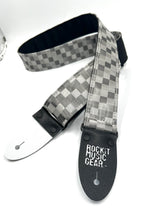 Load image into Gallery viewer, Static Gray and White Checkers 3D Vinyl Vegan Guitar Strap