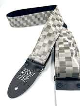 Load image into Gallery viewer, Static Gray and White Checkers 3D Vinyl Vegan Guitar Strap