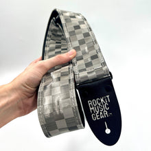 Load image into Gallery viewer, Static Gray and White Checkers 3D Vinyl Vegan Guitar Strap
