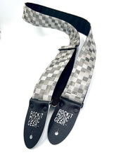 Load image into Gallery viewer, Static Gray and White Checkers 3D Vinyl Vegan Guitar Strap