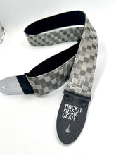 Load image into Gallery viewer, Static Gray and White Checkers 3D Vinyl Vegan Guitar Strap