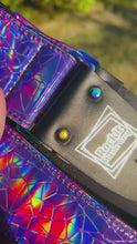 Load and play video in Gallery viewer, Shattered Mirror Purple Holographic Guitar Strap W/Rainbow Hardware
