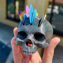 Load image into Gallery viewer, Holographic Glitter Black Skull Guitar Pick Holder V3 3D Printed