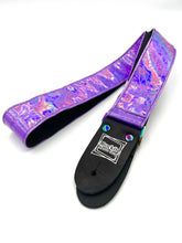 Load image into Gallery viewer, Shattered Mirror Purple Holographic Guitar Strap W/Rainbow Hardware