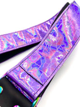 Load image into Gallery viewer, Shattered Mirror Purple Holographic Guitar Strap W/Rainbow Hardware