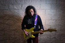 Load image into Gallery viewer, Shattered Mirror Purple Holographic Guitar Strap W/Rainbow Hardware