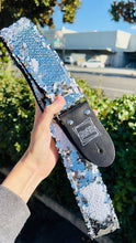 Load image into Gallery viewer, Sparkly Silver and White Flip Sequins Guitar Strap