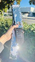 Load image into Gallery viewer, Sparkly Silver and White Flip Sequins Guitar Strap