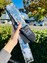 Load image into Gallery viewer, Sparkly Silver and White Flip Sequins Guitar Strap