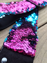 Load image into Gallery viewer, Sparkly Hot Pink &amp; Turquoise Flip Sequin Guitar Strap
