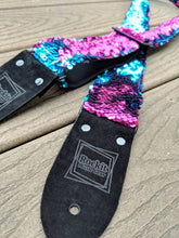 Load image into Gallery viewer, Sparkly Hot Pink &amp; Turquoise Flip Sequin Guitar Strap
