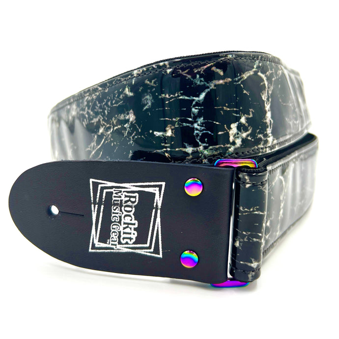 Black Holographic Marble Guitar Strap W/Rainbow Hardware Limited Edition