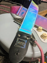 Load image into Gallery viewer, Summer Sunset Holographic Pink, Purple, and Blue Guitar Strap
