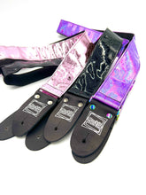 Load image into Gallery viewer, Shattered Mirror Purple Holographic Guitar Strap W/Rainbow Hardware
