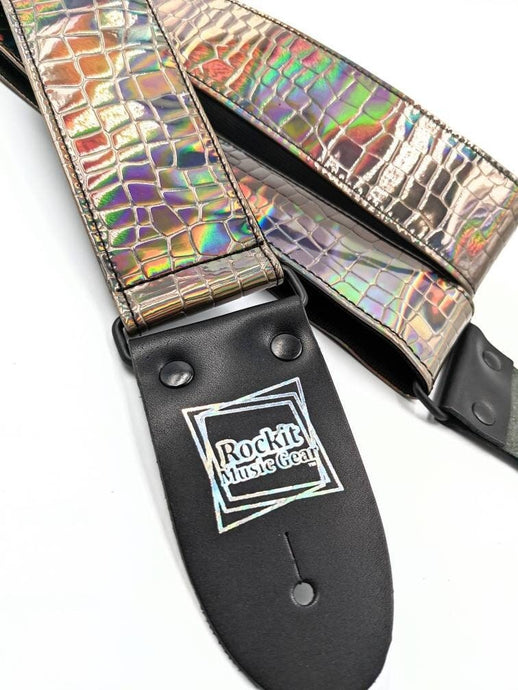 Smoke Gray Holographic Gator Vinyl Guitar Strap
