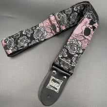 Load image into Gallery viewer, Pink Skulls and Gray Roses Woven Limited Edition Guitar Strap
