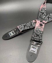 Load image into Gallery viewer, Pink Skulls and Gray Roses Woven Limited Edition Guitar Strap
