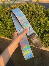 Load image into Gallery viewer, Holographic Silver Guitar Strap With Rainbow Hardware

