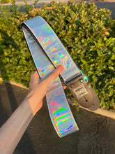 Load image into Gallery viewer, Holographic Silver Guitar Strap With Rainbow Hardware
