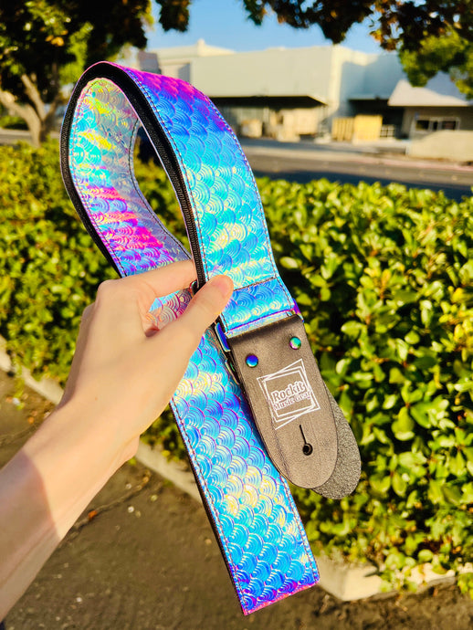 Iridescent Mermaid Print W/Rainbow Hardware Handmade Guitar Strap