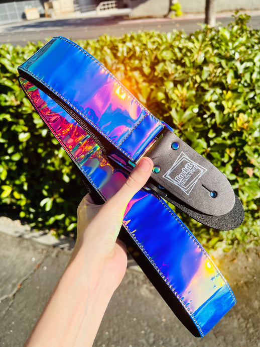 Iridescent Chrome w/ Rainbow Hardware Guitar Strap