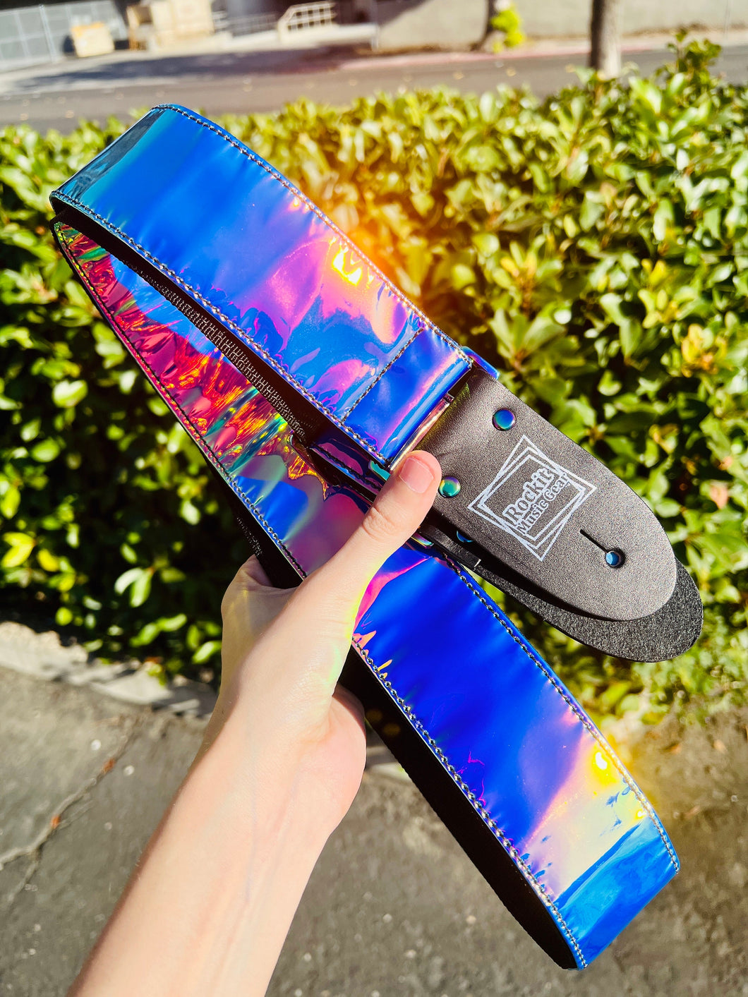 Iridescent Chrome w/ Rainbow Hardware Guitar Strap