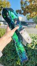 Load image into Gallery viewer, Green, Blue and Matte Black Flip Sequins Guitar Strap
