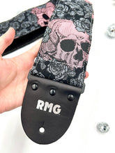 Load image into Gallery viewer, Pink Skulls and Roses Jacquard Bass Strap 3” Wide
