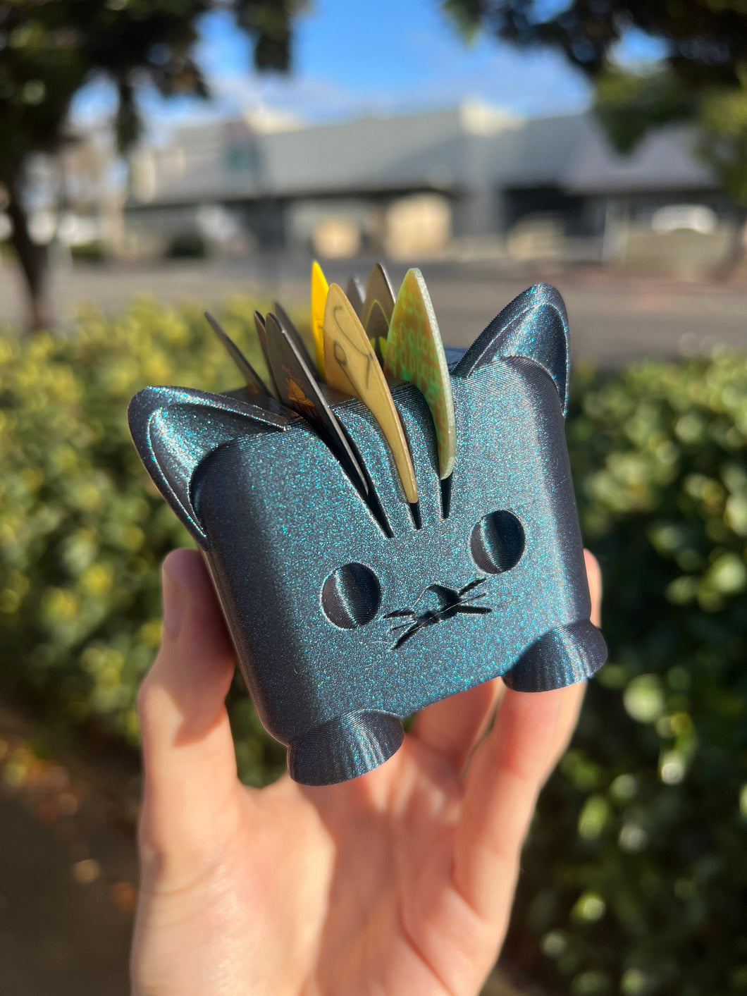 Purple/Blue Glitter Cat Guitar Pick Holder V3 3D Printed