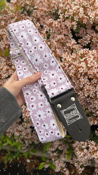 Purple and White Flowers Guitar Strap